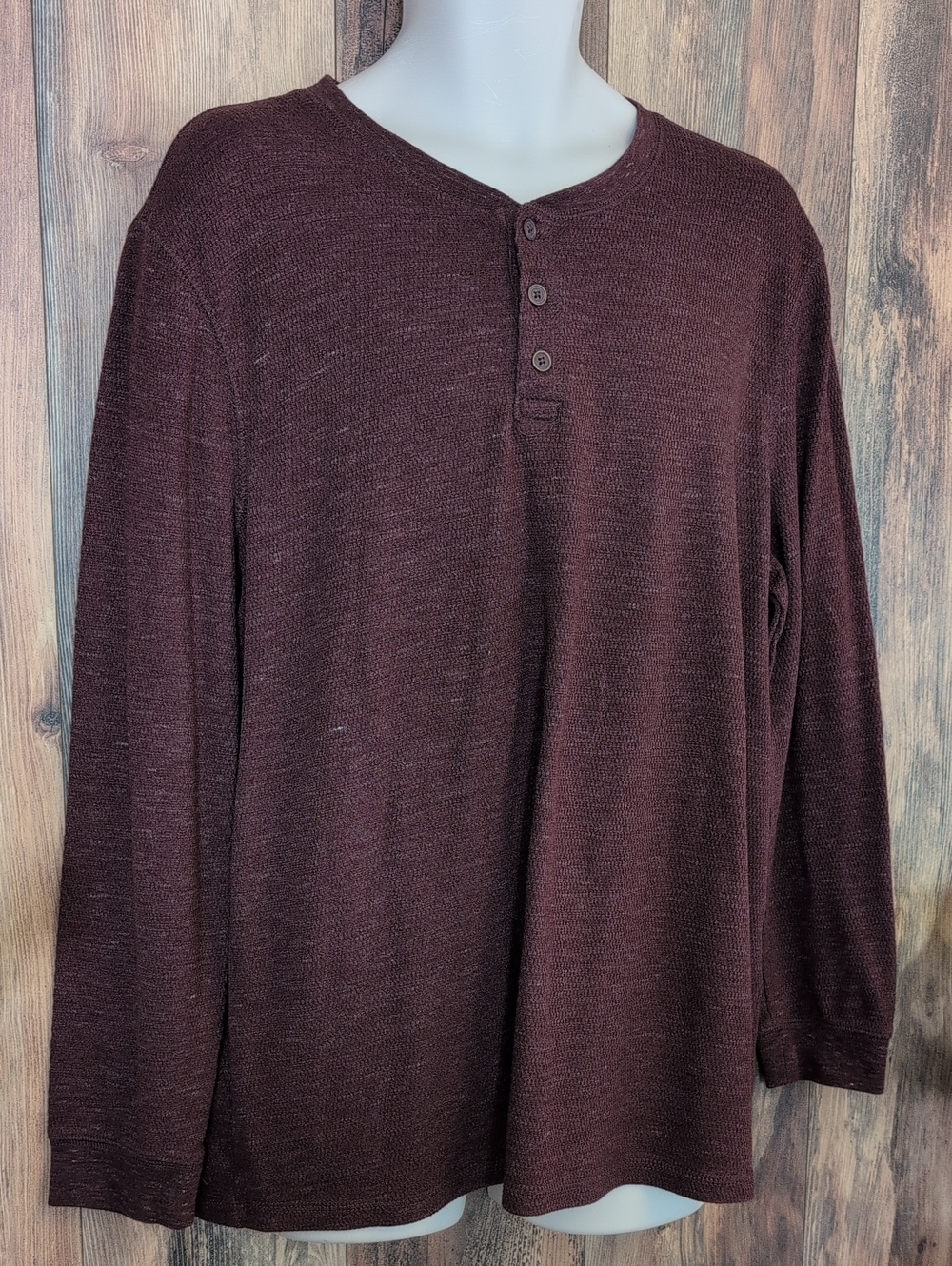 George Long-Sleeve Henley Waffle Knit 1/4 Button Shirt 2XL 656A